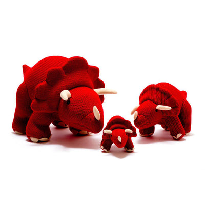 Best Years Ltd Knitted Triceratops Dinosaur Toy - Red