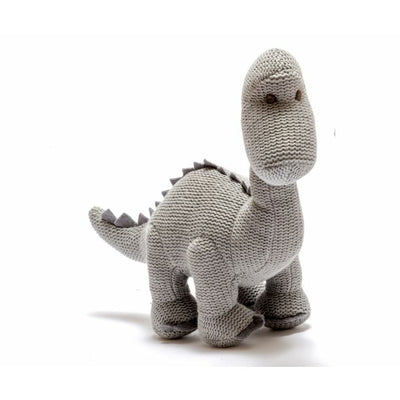 Best Years Knitted Organic Cotton Small Grey Diplodocus Dinosaur Soft Toy